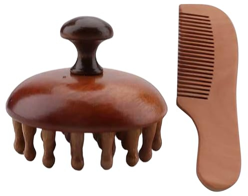 Ymcafmo Kopfhautmassagegerät, Kopfmassagegerät, manueller Kopfhautschrubber, Kopfhautbürste mit Bambusborsten, tragbares Handheld-Entspannungswerkzeug, Kopfhautmassagegeräte für Haarwachstum, nasse