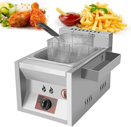 Freidora de grasa comercial, freidora de gas comercial, freidora de gas de acero inoxidable, freidora de gas con cesta y canal de condimentos, control de temperatura, cocina al aire libre