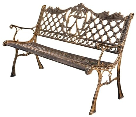 XUEQIZHENG Outdoor Garden Bench, Outdoor Park Bench with Backrest Wrought Iron & Cast Aluminum Garden Leisure Chair