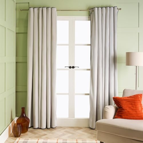 OHS 2 Panel Grey Velvet Curtains Eyelet for Bedroom, Soft Blackout Curtains for Living Room Decorative Piped Edge Thermal Insulated Curtain Window Treatment, 66 x 90