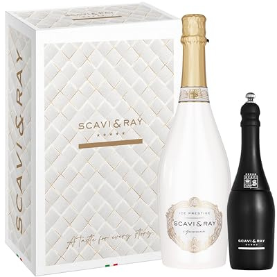 SCAVI & RAY Ice Prestige Geschenkset mit Pfeffermühle - 0,75l | Halbtrockener fruchtig frischer Schaumwein aus Italien mit Pfeffermühle, 10,5% Vol., Genussmoment in stilvoller Geschenkbox