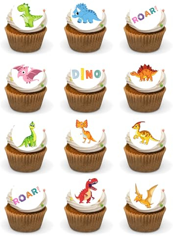Dinosaur Cupcake Toppers Precut Edible Wafer Card 24 Per Pack Dinosaur Party Decoration Supplies