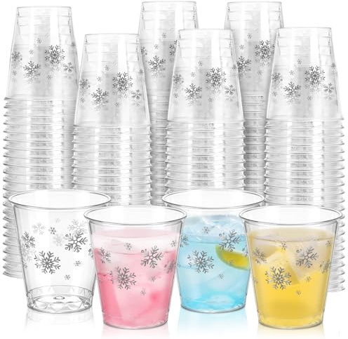FYSUIMU 50Pcs Winter Plastic Shot Glasses Mini Shot Cups Christmas Silver Snowflake Disposable Clear Drinking Tasting Sample Cup for Xmas Party Supplies, 2 Oz