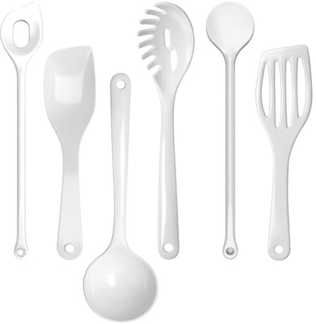 WACA 6-teiliges Kochlöffel Set aus Kunststoff – Hitzebeständig bis 200°C, spülmaschinen- & mikrowellengeeignet – BPA-frei & bruchstabil – Weiß – Made in Germany