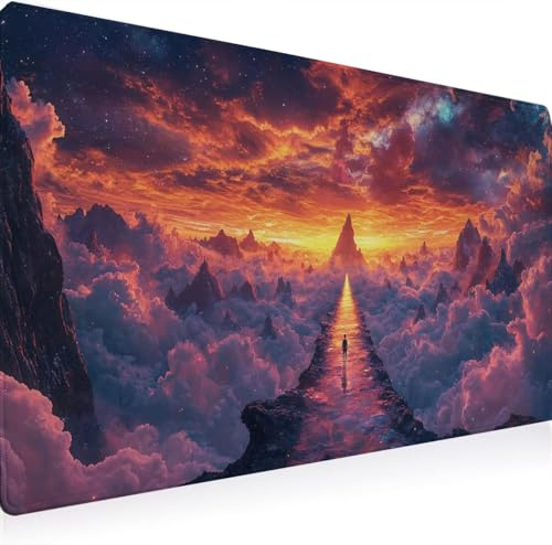 Tapis de Souris, Tapis Souris XXL 800 x 300 mm Gamer Mousepad, Rubber Base en Imperméable, Grand Bureau Gaming Mouse Pad Bords Cousus Imperméable Antidérapant pour Bureau Domicile Le Cloud Ciel B0J-5