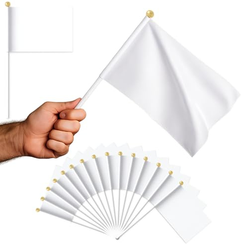 Weiße Mini-Flagge, 50 Stück Kleine Leere Handflaggen, Handwedel Fahnen, 21X14 Cm, Mit Stange Und Speerspitze, Ideal Für Veranstaltungen, Party, Sportevents Und Werbung