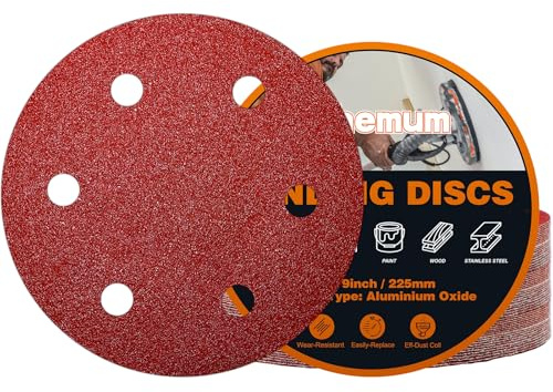 pihemum 30 Pezzi Dischi Abrasivi 225mm Grana 40 Carta Vetrata 225mm 6 Fori per Levigatrice per Muro