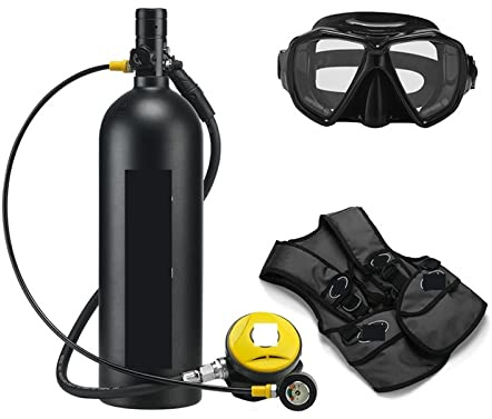 SEVEQIS Tauchflasche, 2L Tauch-Atemschutzmaske, Tauchausrüstung, Aluminiumflasche, Gasflasche, Erwachsene, Schwimmen, Schnorcheln, Schnorchel, Restdruckmessgerät(Noir,A)