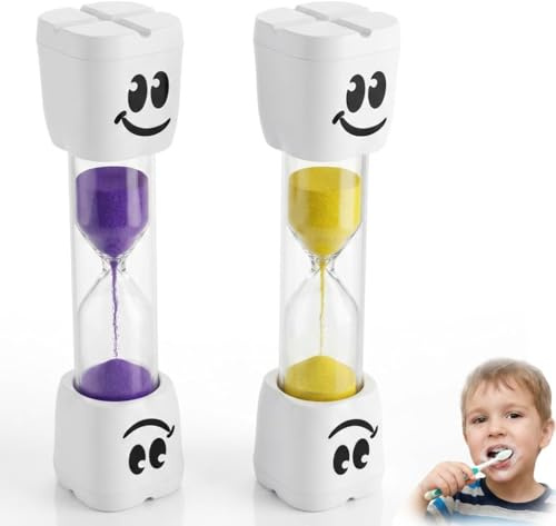 Clessidra per lavarsi i denti, 2 minuti, multicolore, adatta per cucina, ufficio, giochi, pulizia dei denti durevole e gestione del tempo (viola + giallo)