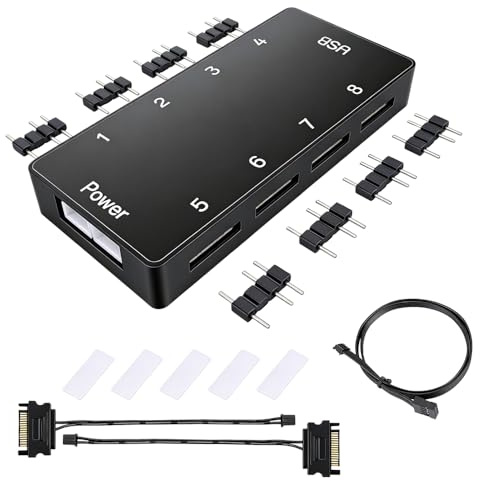 Wxeadu 8-Port ARGB PWM Fan Hub, SATA-Gespeister Lüfter Hub, 5V 3PIN ARGB Hub, ARGB Controller mit 8 ARGB-Anschlussstecker, RGB Controller mit SATA-Kabel, Fan Hub Unterstützt SignalRGB(Schwarz)