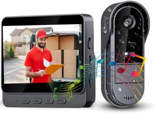 Campanello senza fili Esterno Citofoni senza fili con fotocamera 1080P IP65 impermeabile Video Campanello con 4,3 IPS schermo Monitor Citofoni con camera HD 170°Visione Notturna Campanello per casa