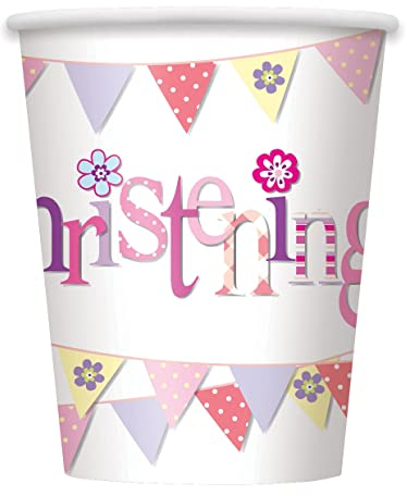 Unique 52036 Lot de 8 gobelets en papier pour baptême Rose