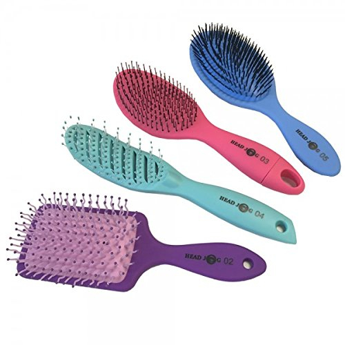Head Jog Candy Colours Hair Brush Set. Hair Brush Bag Set With 3 Detangling Paddle Brushes & 1 Vent Brush. Includes Storage Bag For Brushes With Easy Hanging Loop.