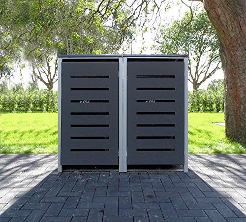2 Mülltonnenboxen Modell No.6 Anthrazitgrau für 120 Liter Mülltonnen / witterungsbeständig durch Pulverbeschichtung / mit Klappdeckel und Fronttür
