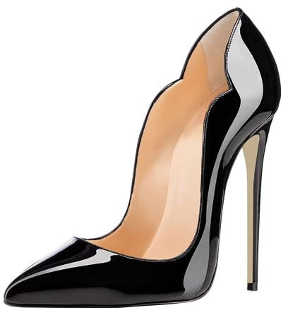 EDEFS Women Pumps Slip On Pointed Toe Flower Heels Stiletto High Heel 3.5 Inches Patent Leather for Party Weddings Gala Nero EU38