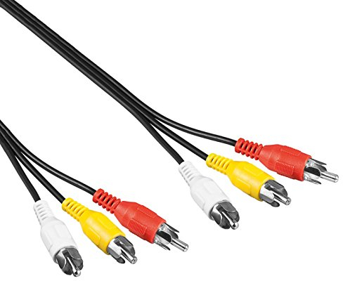 Composite Audio Video Kabel | 2 m | 3X Cinch Stecker auf 3X Cinch Stecker | Dreifach Anschlussstecker Rot Weiß Gelb | Stereo Verbindungskabel farbig Chinch RCA | Schwarz | 2,0 Meter