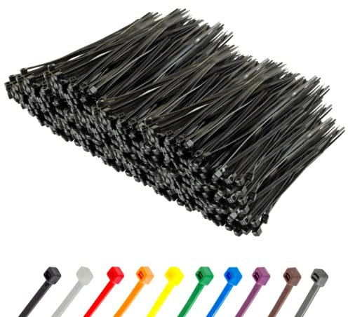 Gocableties Black Cable Ties, 200mm x 2.5mm, Bulk Pack of 1000, 8” Premium Nylon Zip Ties, Multi-Purpose Plastic Tie Wraps, Secure Self-Locking Mechanism, for Home, Garden, Office and DIY