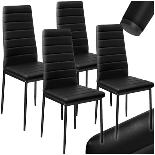 tectake® Set 4 Sedie Sala da Pranzo in Pelle Sintetica, Sedie da Cucina Eleganti e Comode, Sedie Sala da Pranzo Moderne Stabili e Robuste, Sedie da Pranzo Versatili - Nero