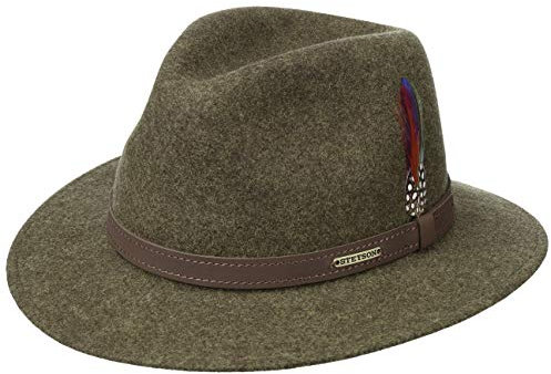 Stetson Powell Traveller Filzhut Herren - Hut wasserabweisend und widerstandsfähig (Asahi Guard) - Made In EU - Wollfilzhut meliert - Outdoorhut Sommer/Winter Oliv-meliert M (56-57 cm)