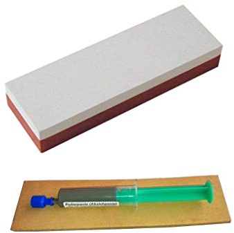 Messer-Schärf-Set 3-teilig Schleifstein 6cm breit! 360/1000 Korund + Paste-Leder