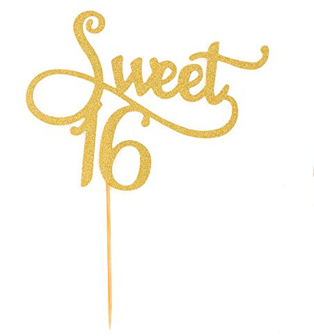 Oblique Unique® Torten Kuchen Topper Aufsatz Sweet 16 Geburtstag Deko - Gold mit Glitzereffekt Muffin Cupcake Dekoration