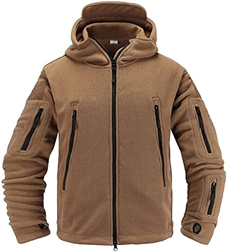 Memoryee Herren Military Fleece Outdoor Jacke Tactical Winddicht mit Kapuze Hoodies/Sand/XL