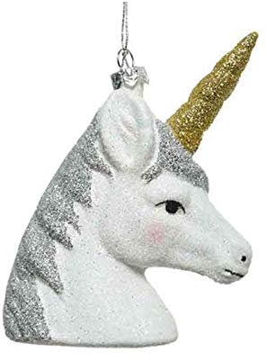 Christbaumschmuck Kunststoff Einhorn 11.5cm Kopf bruchsichere Weihnachtskugeln weiß