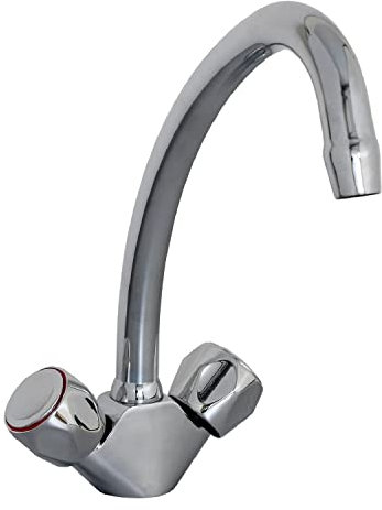 ENKI, Richmond, KT022, Chrome, Kitchen Basin Sink Mixer Taps, Round Knobs Solid Brass, Easy Clean, Traditional Design, Easy to Install, 1-Year Guarantee