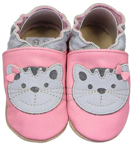 HOBEA-Germany Krabbelschuhe für Jungs und Mädchen in verschiedenen Designs (24/25 EU, Katze rosa)