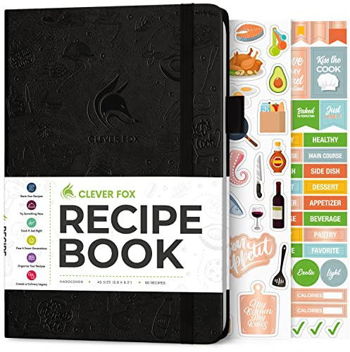 Clever Fox Recipe Book to Write in Your Own Meals 14.5x21.5 Black | Blank cook book notebook, Cooking & baking essentials for women, teens, kids & girls, Make your own DIY baker's notebook
