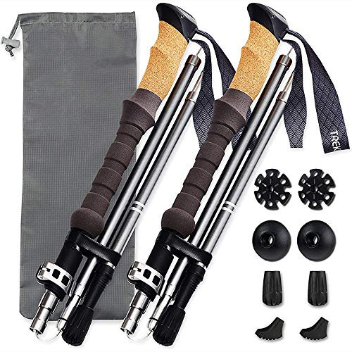 AWANG 2 Stück / Set faltbare Wanderstöcke Trekkingstöcke Wanderstöcke Leichtgewicht Aluminium Kohlefaser Teleskop Walking Stock für Reisen Camping Wandern Bergsteigen Trekking (Stöcke)