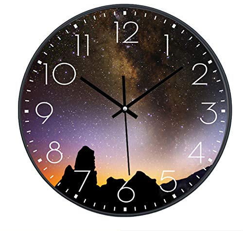 SWECOMZE Wanduhr Lautlos, 25cm, Kinderwanduhr, Zifferblatt mit Galaxie Sterne Weltraum Sternenhimmel, 10 Zoll Kinder Wanduhr Deko für Wohnzimmer Kinderzimmer (037)