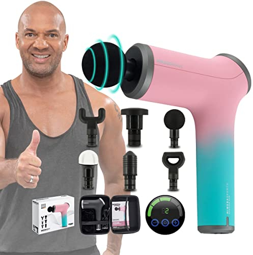 Miweba Sports Massagepistole MM200 | Wave Massagegerät - Massage Pistole Gun - Muskel Massagegun - LCD Touchdisplay - Softstart - 6 Aufsätze - 10 Vibrationsstufen - Fitgun (Pink/Türkis)