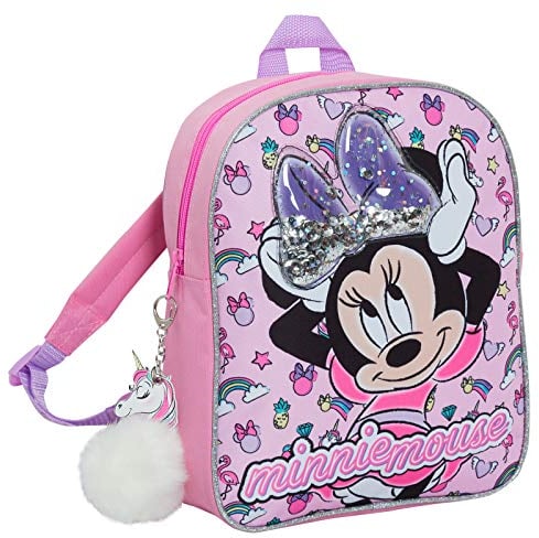 Disney Minnie Mouse Glitzer-Rucksack für Kinder, Schule, Kindergarten, Mittagessen, Büchertasche, Rucksack