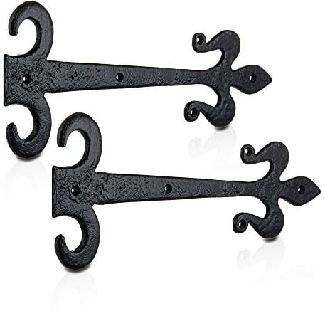 XFORT 420mm Black Antique Fleur De Lys Cast Iron Gate Hinges - Decorative Vintage Shed Door Hinges [1 Pair]