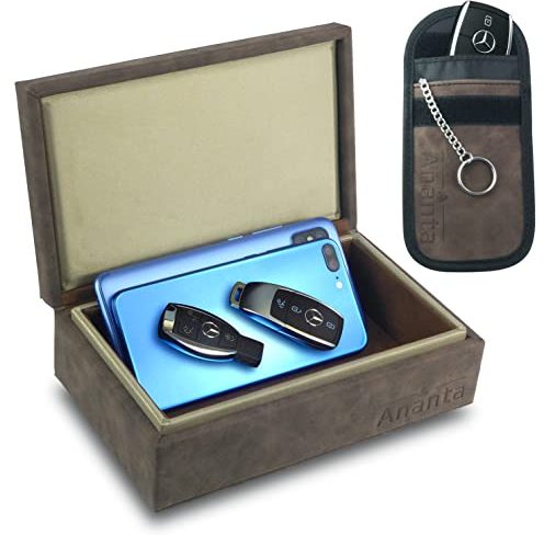 Ananta Faraday Box für Autoschlüssel,Autoschlüssel Signal Blocker Box & Tasche Anti-Diebstahl-Sicherheit, am besten für RFID Schlüsselkasten & Signalblockierung von schlüssellosen Eingang,groß, braun