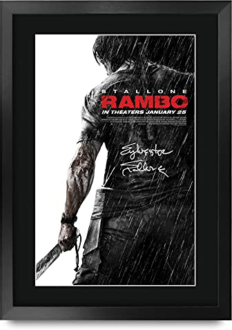 HWC Trading FR A3 Rambo 4 Sylvester Stallone Gifts gedrucktes Poster, signiertes Autogrammbild für Film-Fans, A3, gerahmt