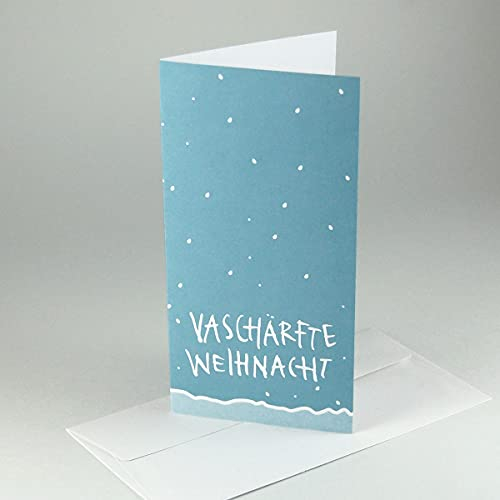 10 Recycling-Weihnachtskarten: Vaschärfte Weihnacht, Klappkarten mit weißen haftklebenden Recycling-Umschlägen - witzige Weihnachtskarten für 2021