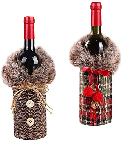 LIVESTN Weihnachten Weinflasche Abdeckung, 2 Stücke Weihnachten Weinflaschen Taschen Weinflasche Flaschenanzug Weihnachten Weinflasche Cover, Für Weihnachten Dekorationen Tisch Dekorationen