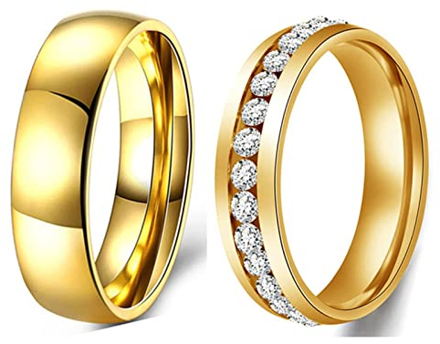 Aotiwe Paar Ringe Gold Ringe Glänzender Einreihiger Zirkon, Weiß Zirkon Runden Rostfreier Stahl Damen 67 (21.3) & Herren 70 (22.3)