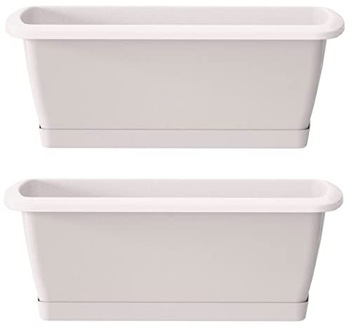 2x Jardinera Respana con soporte de plastico en color blanco 78,6 (largo) x 18,4 (ancho) x 14,5 (alto) cm