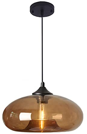 S-Cevada 28cm Bunt Glas Lampenschirm Hängelampe, Industrie Vintage Pendelleuchte E27 Loft Bar Deckenleuchte Pendellampe Für Küche Schlafzimmer Wohnzimmer Kronleuchter (Braun)