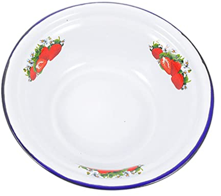 Lavabo Esmaltado Retro Tazón De Sopa Esmaltado Plato De Sopa De Esmalte Tazón De Esmalte De Fresa Plato De Pasta De Porcelana Plato para Comer Grasa Olla De Esmalte Planchar