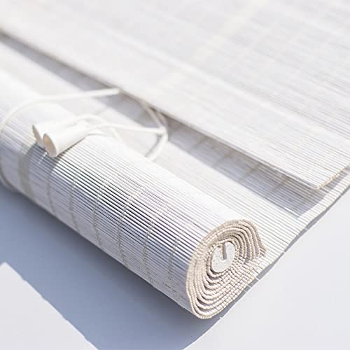 sgxxkj123 Weiße Bambusrollos Blickdicht,Fenster-Rollo Bambus,Innen Sonnenschutz und Sichtschutz Rollo Seitenzugrollo,for Indoor Und Outdoor,Teehaus,Mit Beschlag (70 * 80cm/28 * 32in)