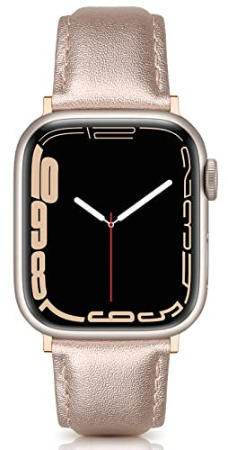 Tuocal Genuine Leather Strap Compatible with Apple Watch Straps 38mm 40mm 41mm, Soft Elegant Leather Replacement Strap for Apple Watch iWatch Series 8 7 6 5 4 3 2 1 SE Sports Edition Women, Rose Gold