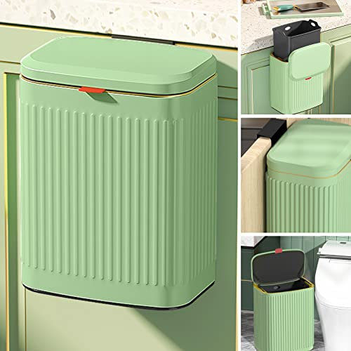 GloDeals Petite poubelle de cuisine 2 en 1 avec couvercle, poubelle à compost murale sous l'évier pour cuisine, salle de bain, armoire à suspendre (vert vintage)