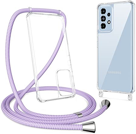 ZTOFERA Handykette Hülle für Samsung Galaxy A53 5G Handyhülle mit Band, Transparent Harte Rückseite + TPU Bumper Necklace Schutzhülle mit Schnur zum Umhängen Stoßfest Cover für Galaxy A53, Lila