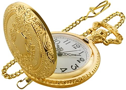 Tiong Gold Shield Herren Taschenuhr, arabische Ziffern Digitale Skala Herren Quarz Taschenuhr Herren Quarz Taschenuhr mit Kette, Mb-cfj011…