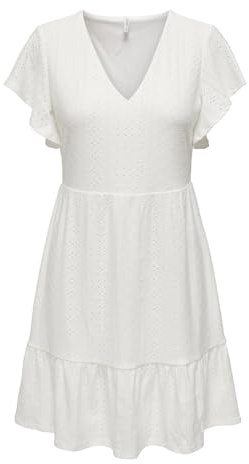 ONLY Damen Onlsandra S/S V-Neck Dress JRS Jerseykleid, Cloud Dancer, XS