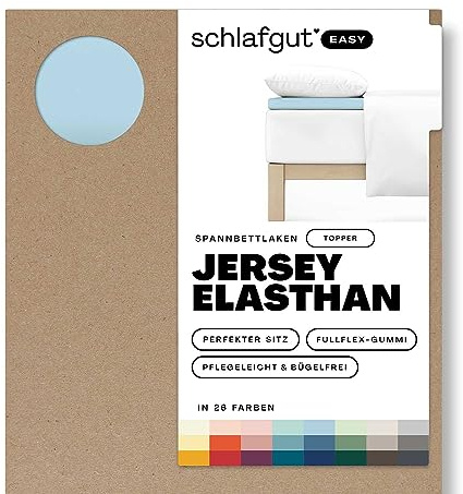 Schlafgut Easy Jersey Elasthan Topper Spannbettlaken 120x200 bis 130x220 Blue Light, Spannbetttuch aus superweicher Baumwolle mit Elasthan